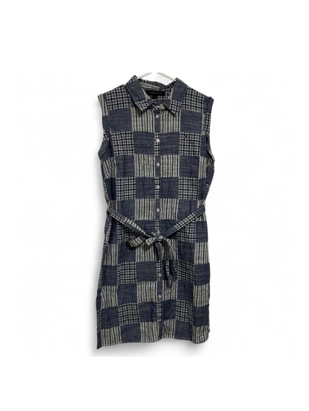 Tommy Hilfiger Blue Plaid Sleeveless Belted Shirt Dress Size 12